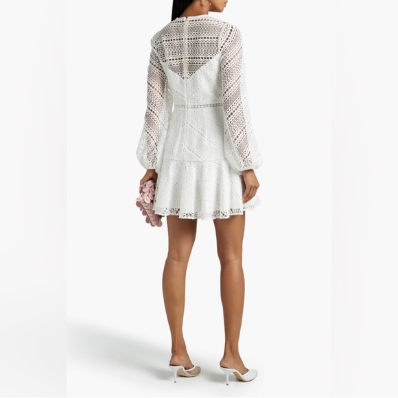 ML Monique Lhuillier Fluted Macramé Lace Mini Dress NWT Size 0 Bridal - Picture 2 of 9